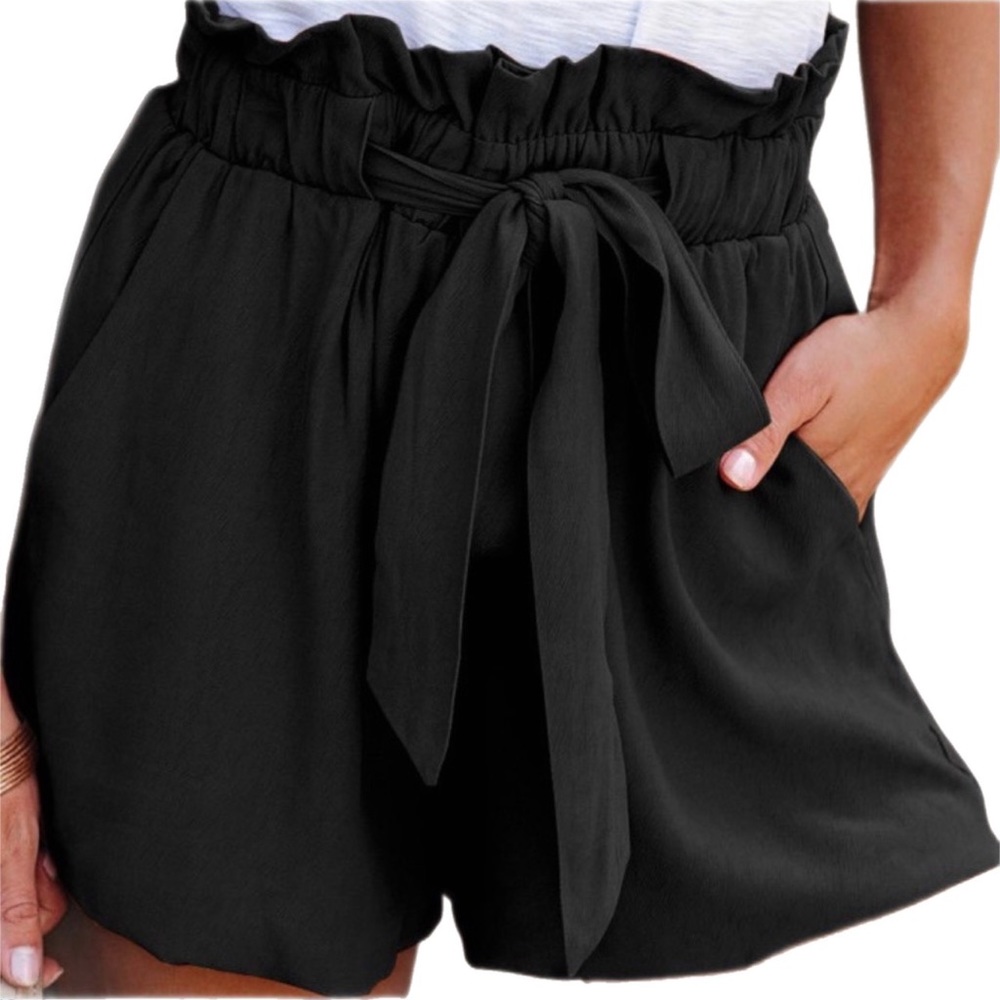 Black Ruffle Tie Waist Chic Shorts